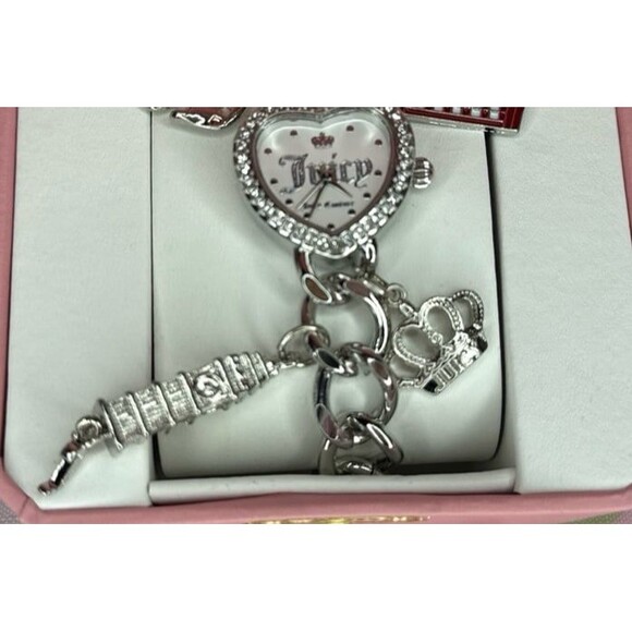 SILVER JUICY COUTURE HEART-SHAPED LONDON THEMED WATCH - Picture 2 of 4